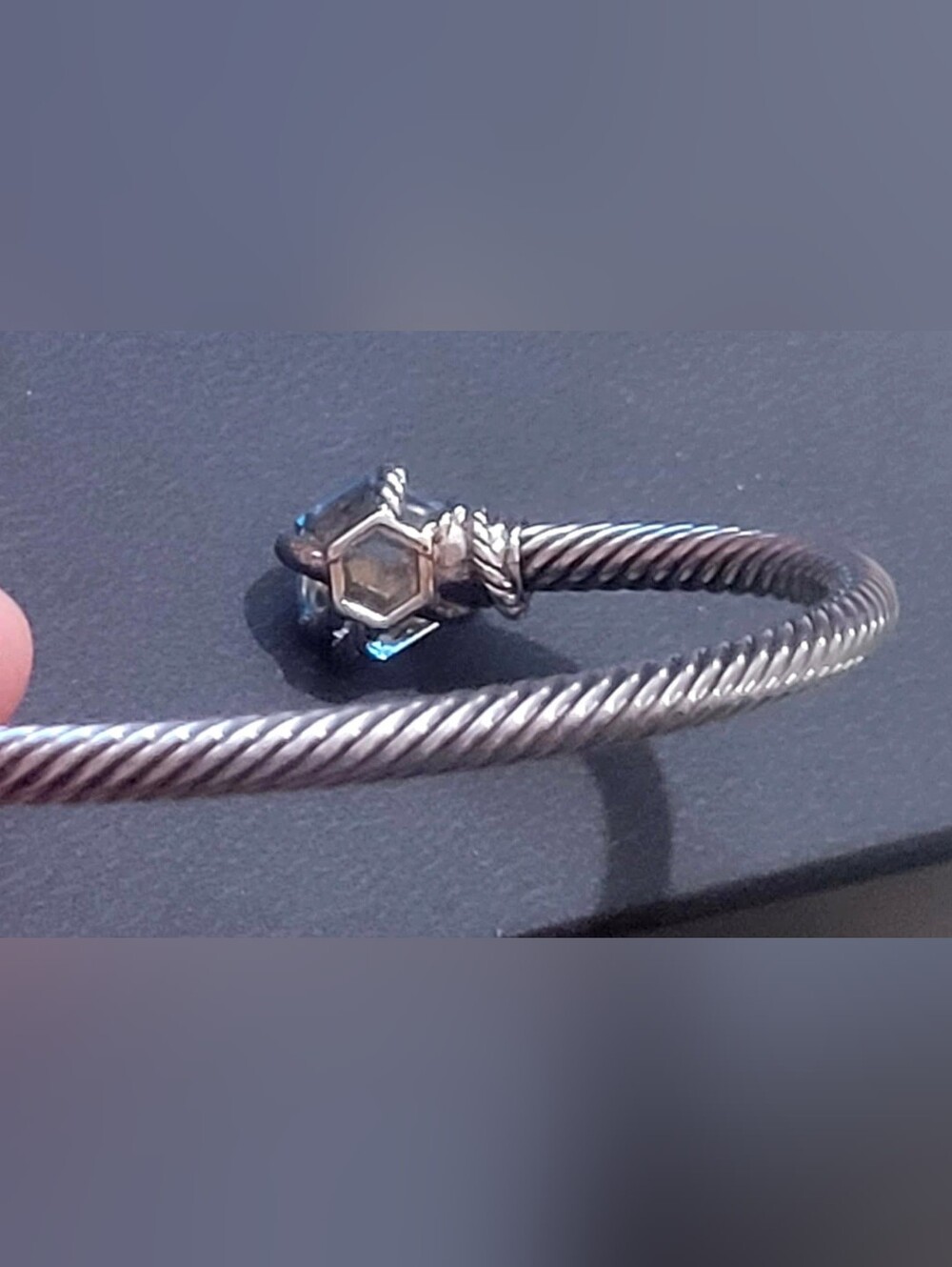 David Yurman Blue Topaz and Pave Diamond 4 mm Cable Wire Bracelet - Picture 5 of 16